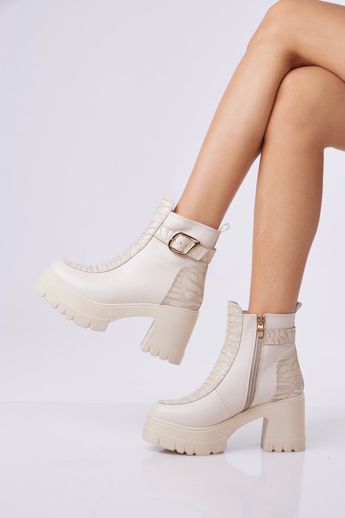 Women’s Chunky Ankle Boots with Strap Buckle