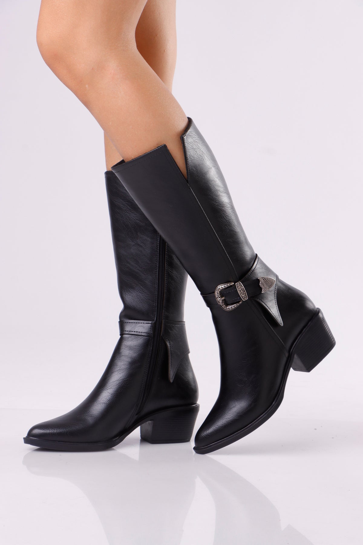 Women’s Mid-Calf Boots with Decorative Buckle