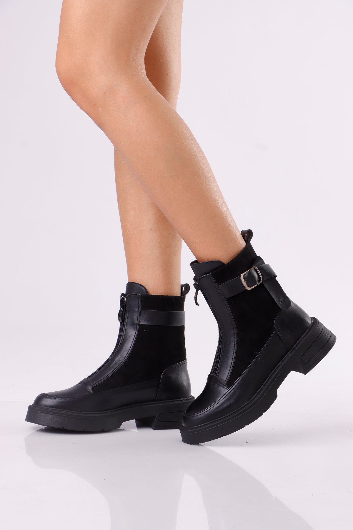 Women’s Chunky Ankle Boots with Buckle Strap