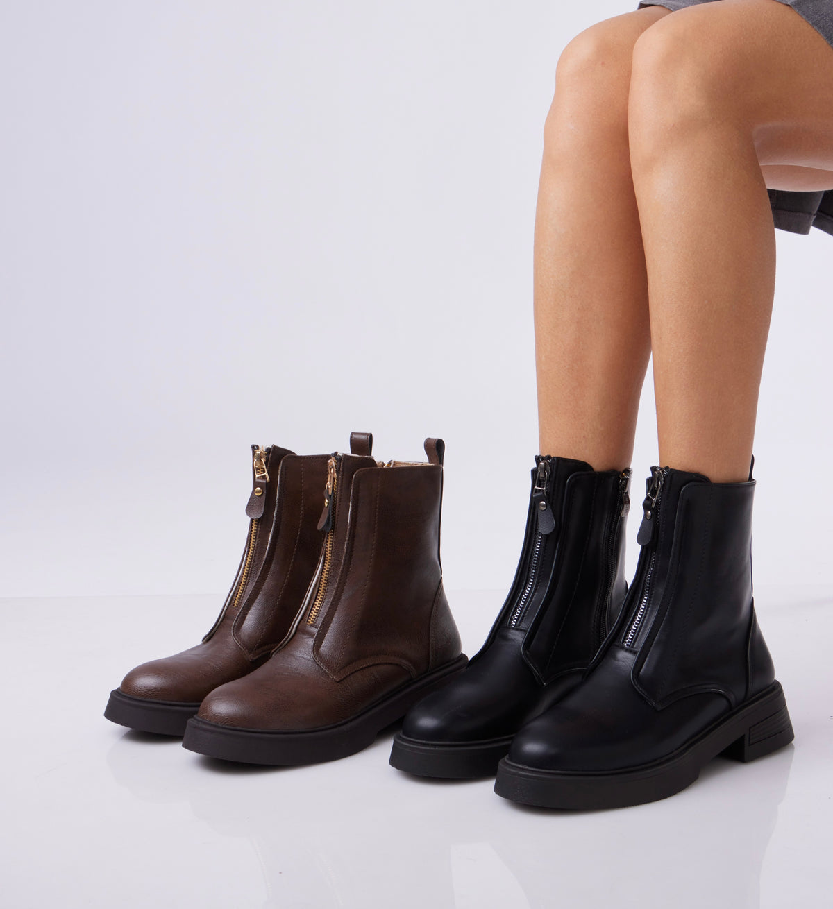 AVA Front-Zip Ankle Boots