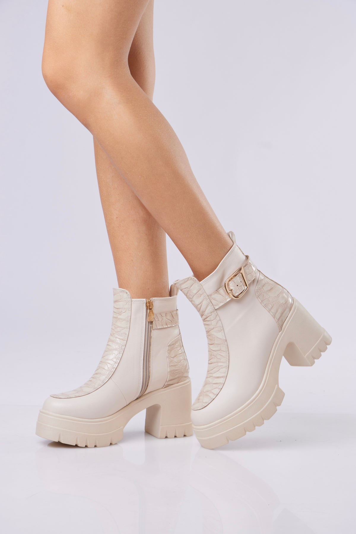 Women’s Chunky Ankle Boots with Strap Buckle