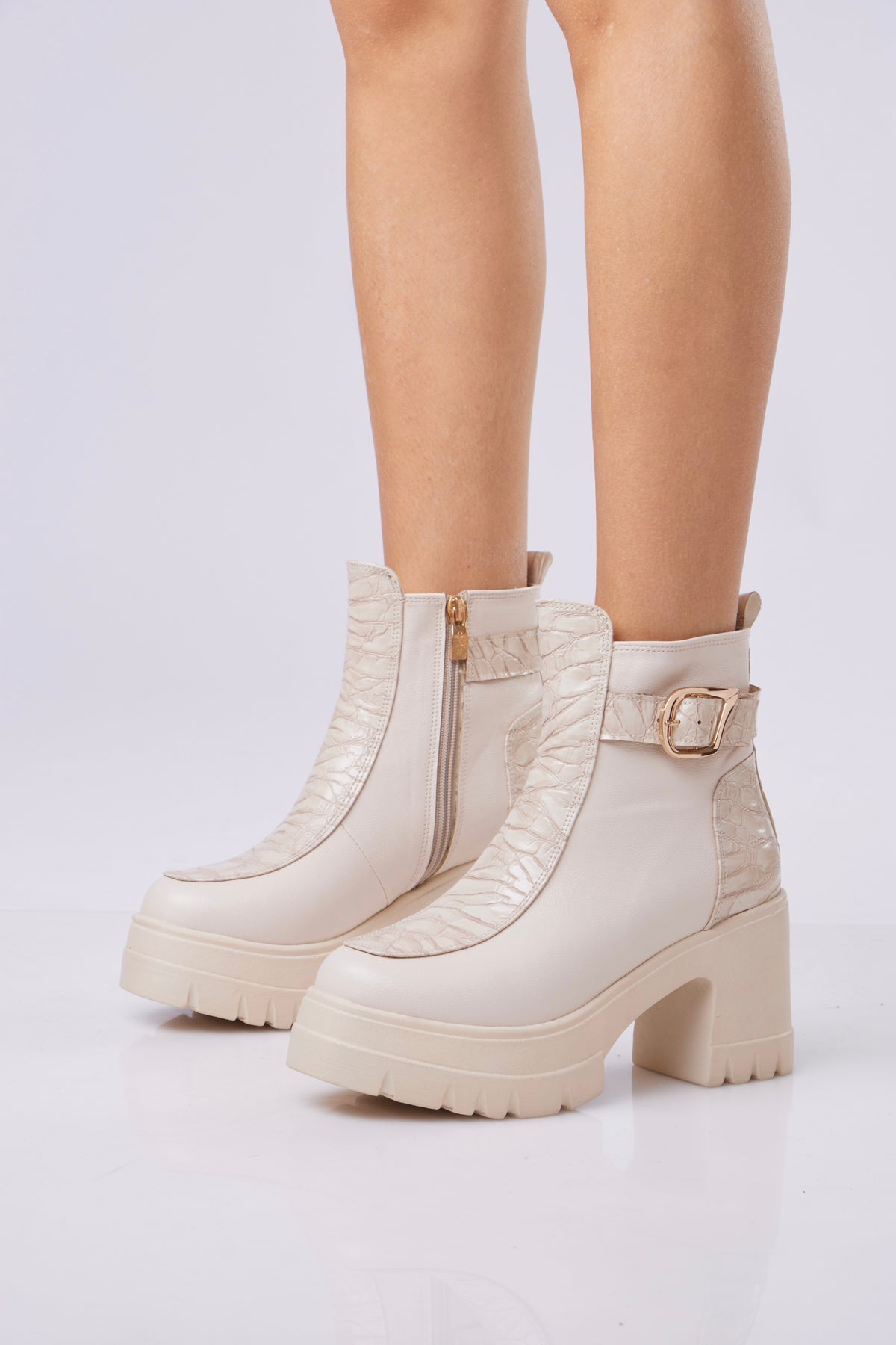 Women’s Chunky Ankle Boots with Strap Buckle
