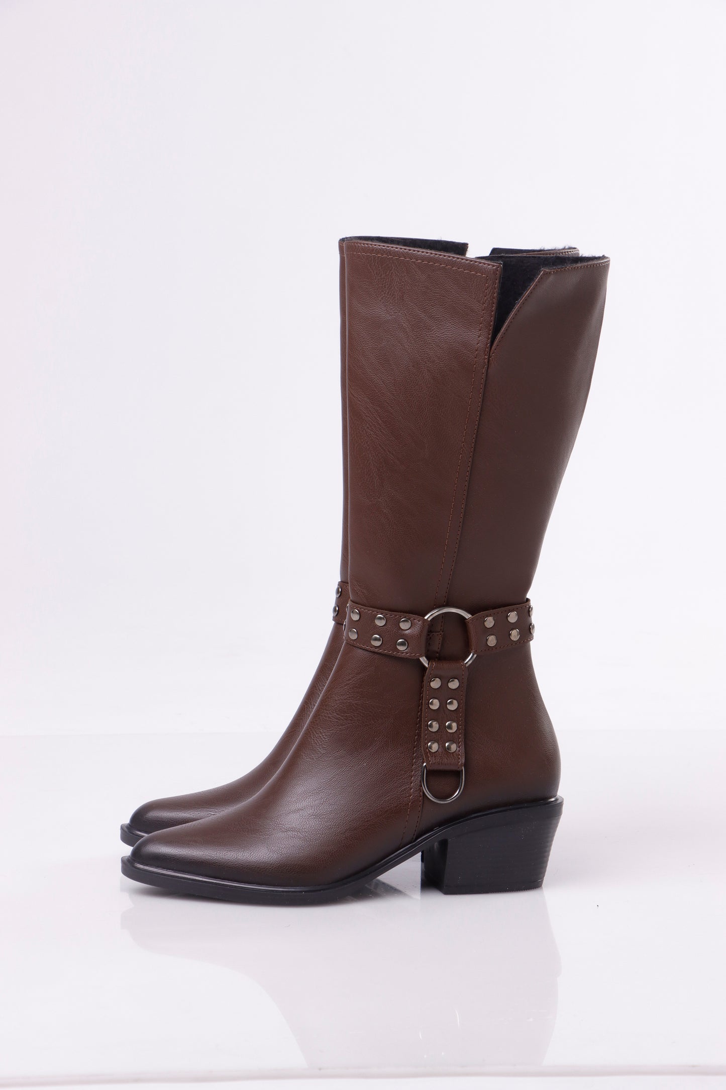 Women’s Heeled Ankle Boots with Studded Harness