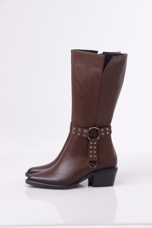 Women’s Heeled Ankle Boots with Studded Harness