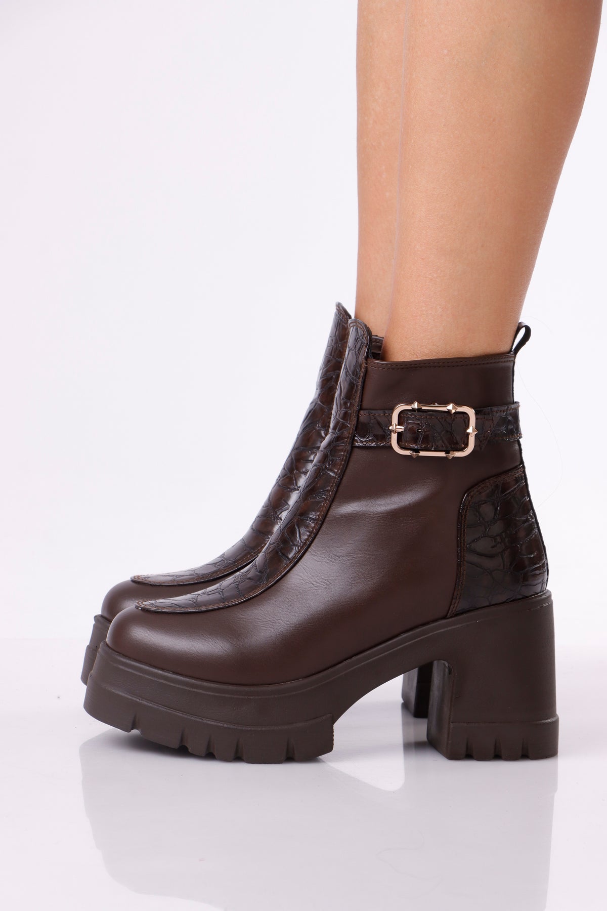 Women’s Chunky Ankle Boots with Strap Buckle
