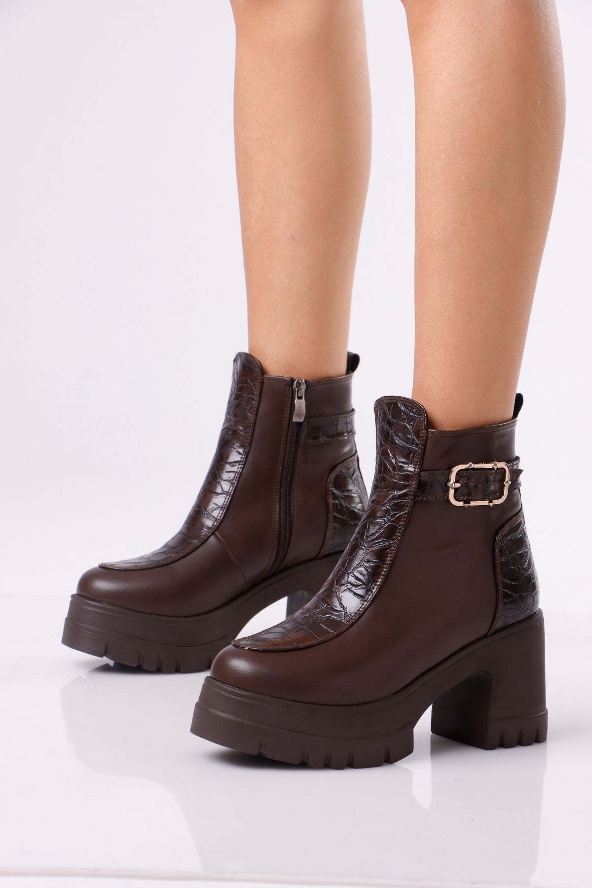 Women’s Chunky Ankle Boots with Strap Buckle