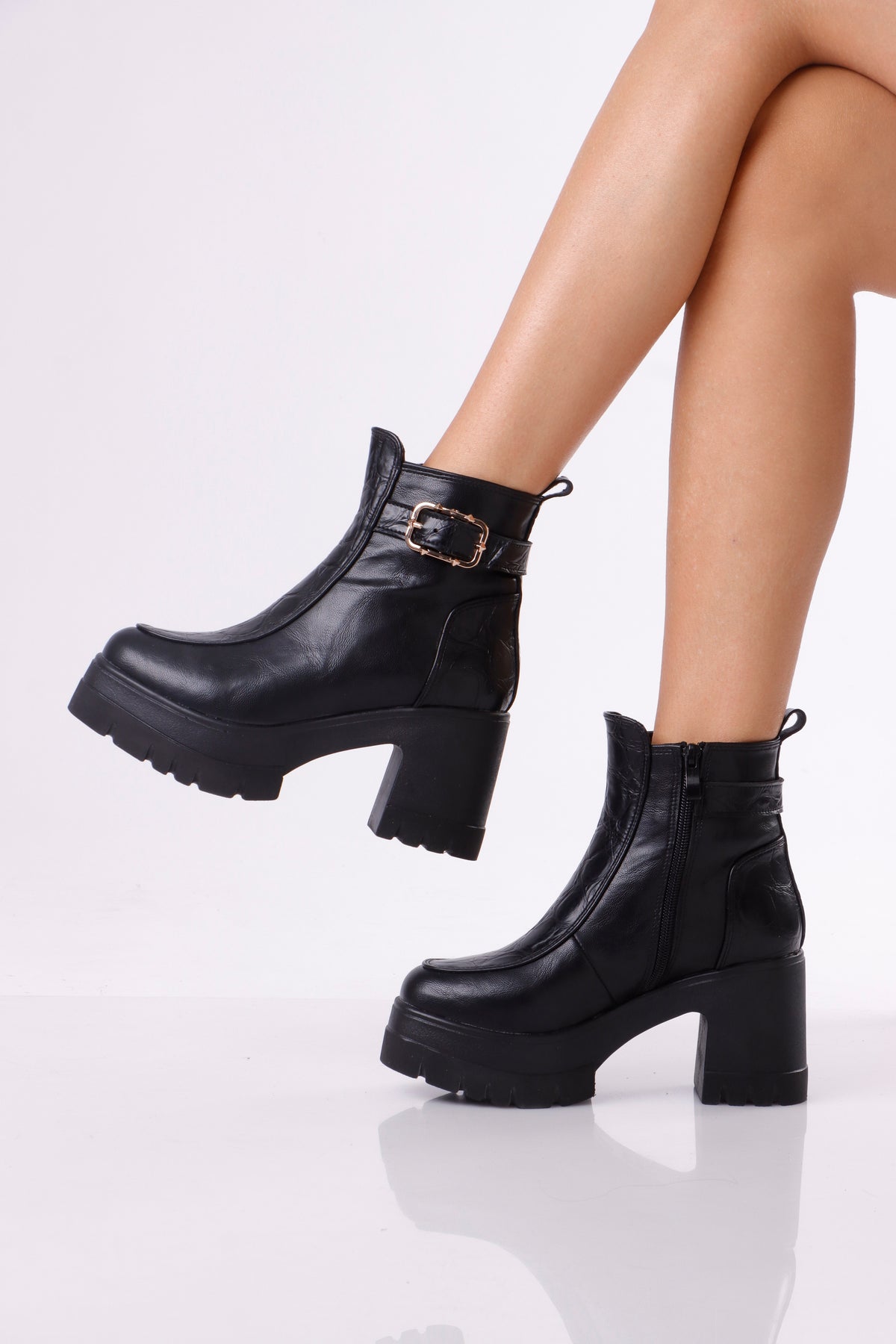 Women’s Chunky Ankle Boots with Strap Buckle