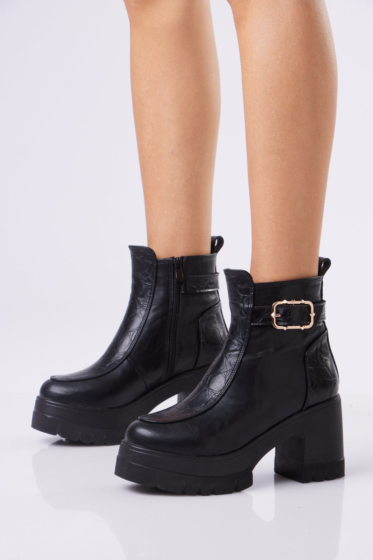 Women’s Chunky Ankle Boots with Strap Buckle