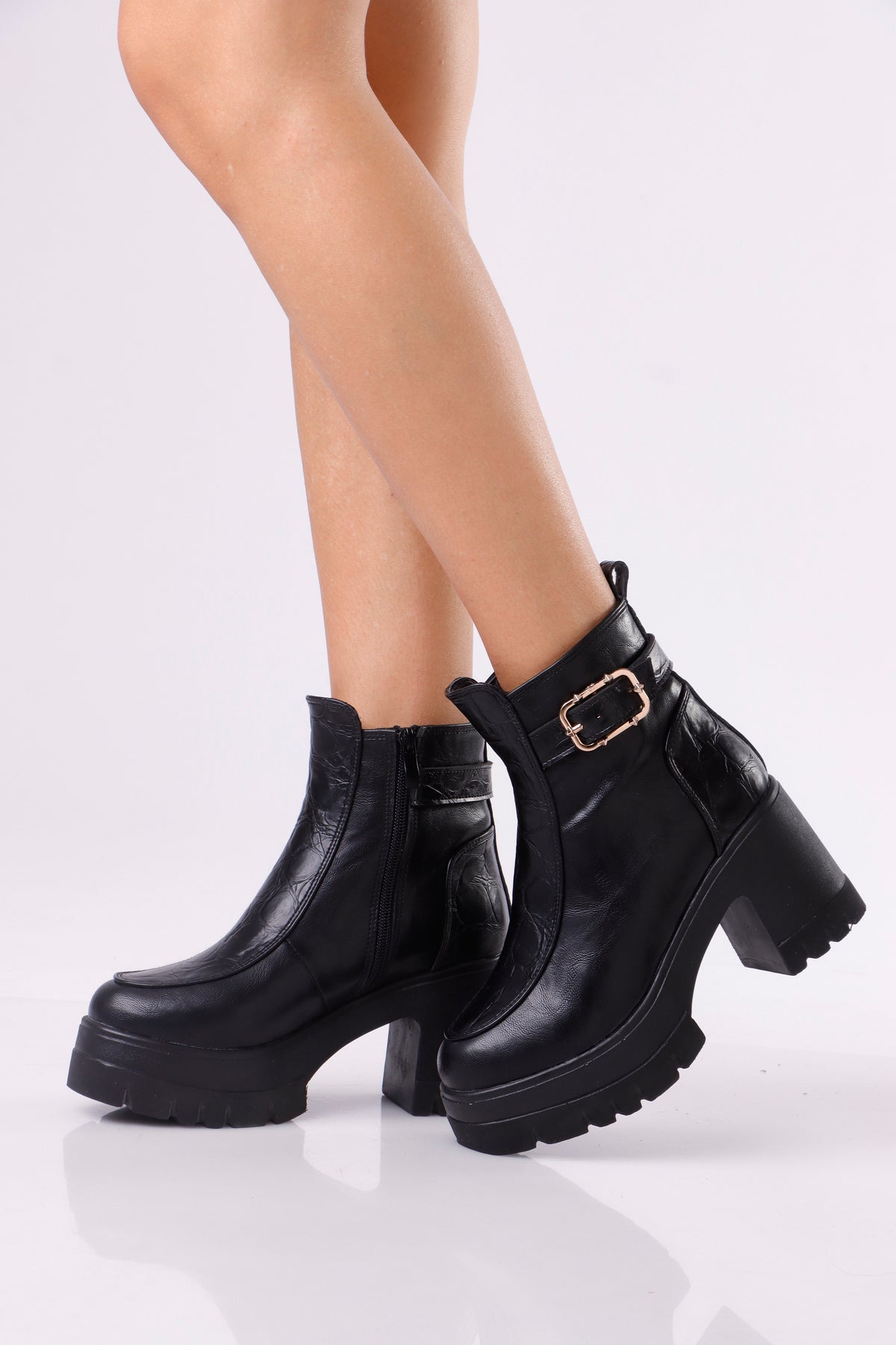 Women’s Chunky Ankle Boots with Strap Buckle