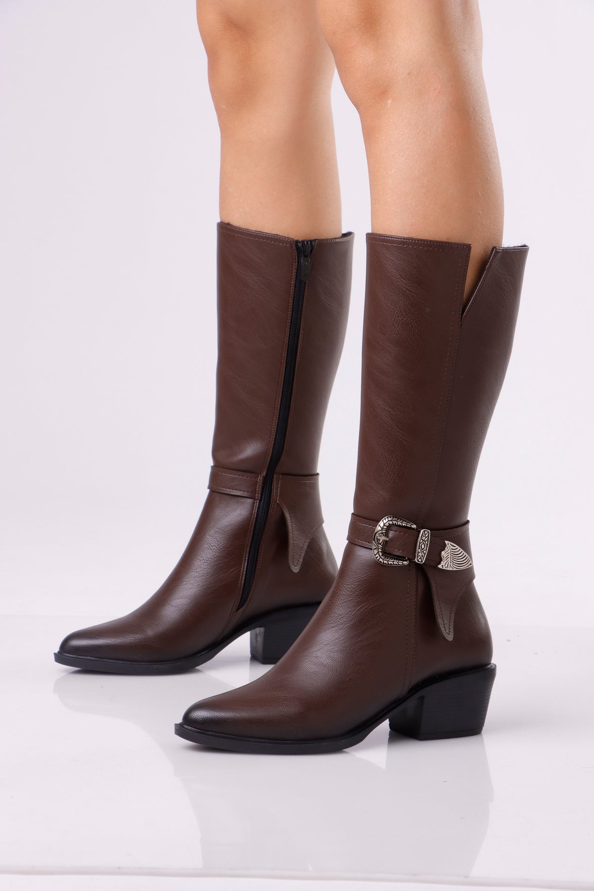 Women’s Mid-Calf Boots with Decorative Buckle