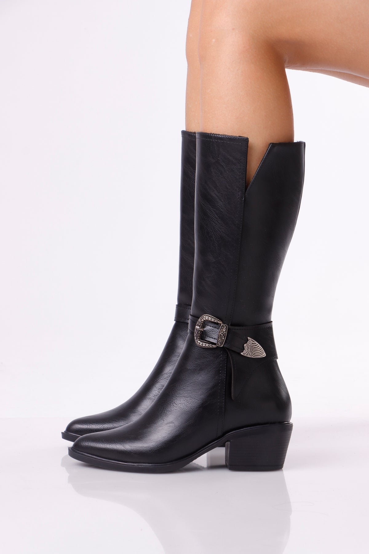 Women’s Mid-Calf Boots with Decorative Buckle