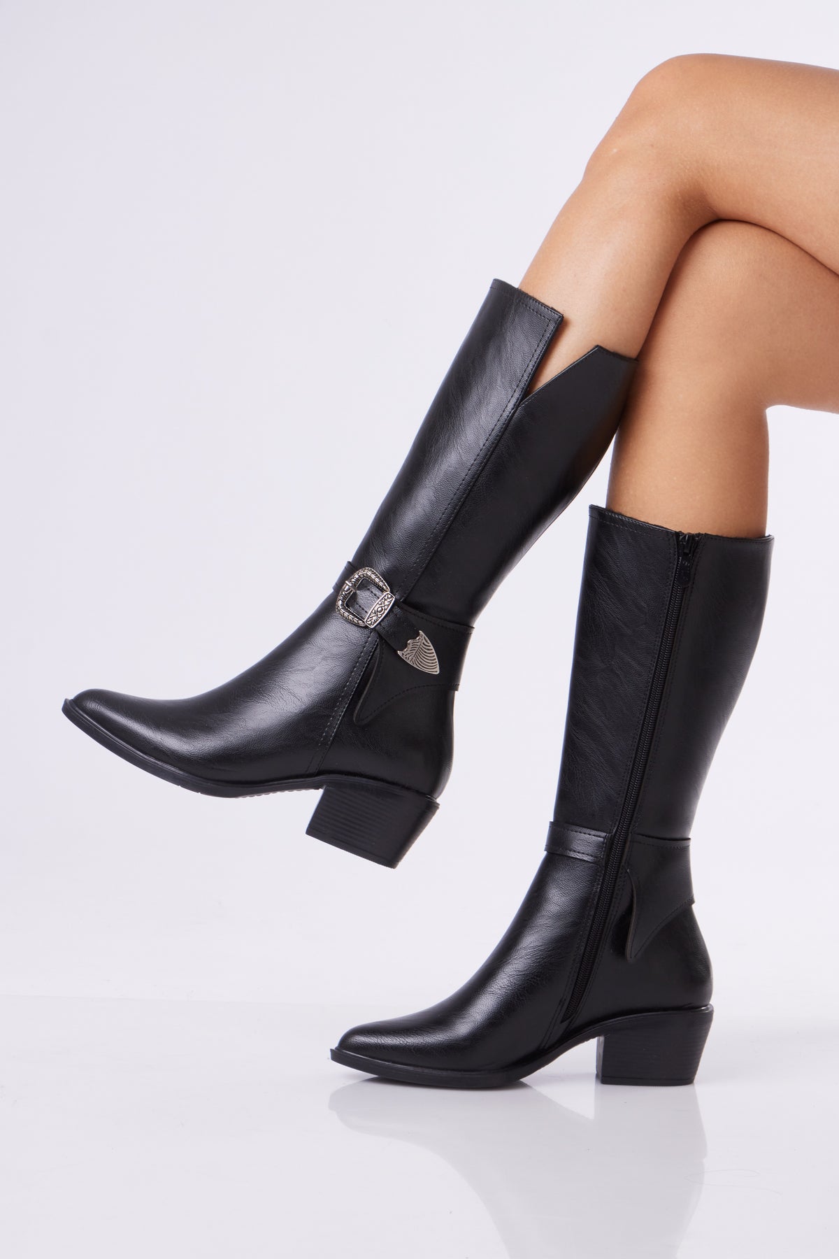 Women’s Mid-Calf Boots with Decorative Buckle