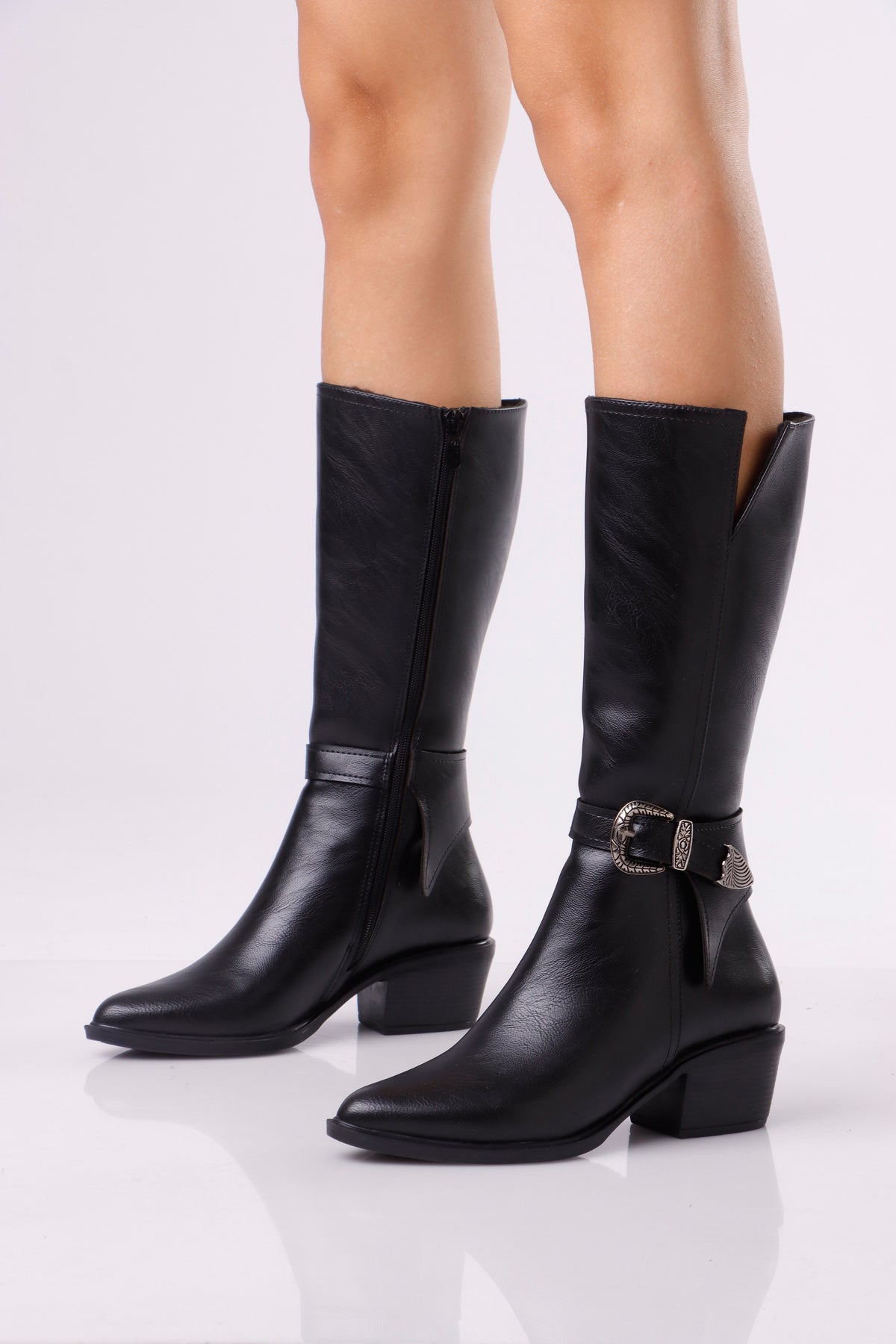 Women’s Mid-Calf Boots with Decorative Buckle