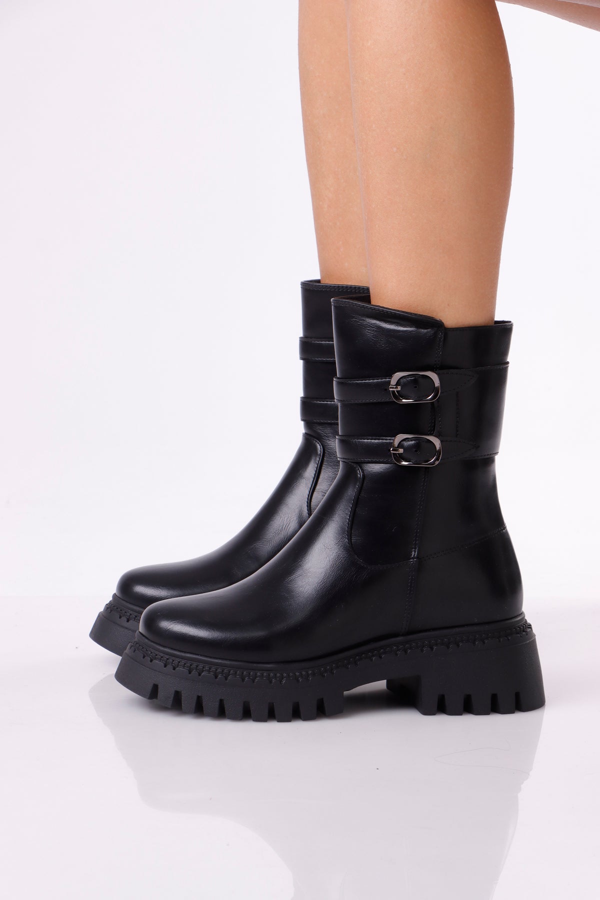 Women’s Chunky Ankle Boots with Double Buckle