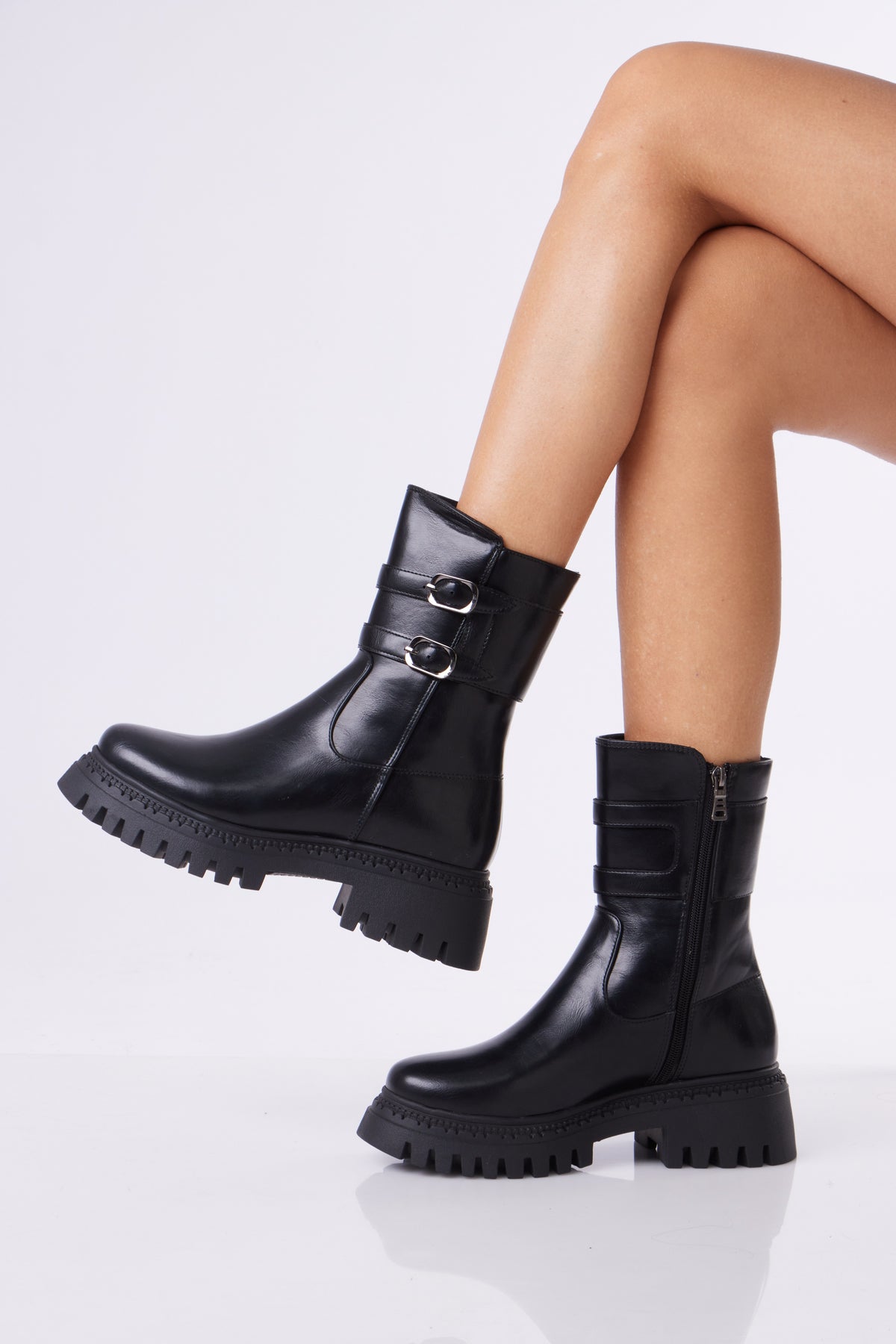 Women’s Chunky Ankle Boots with Double Buckle