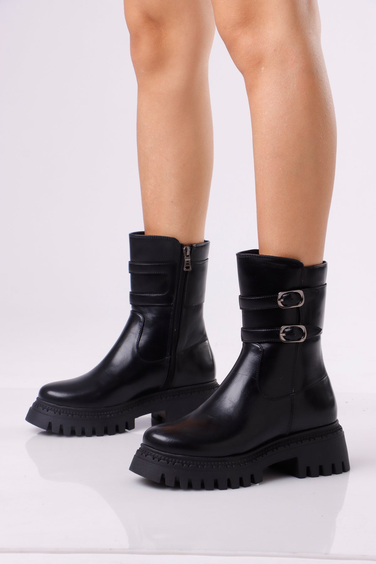 Women’s Chunky Ankle Boots with Double Buckle