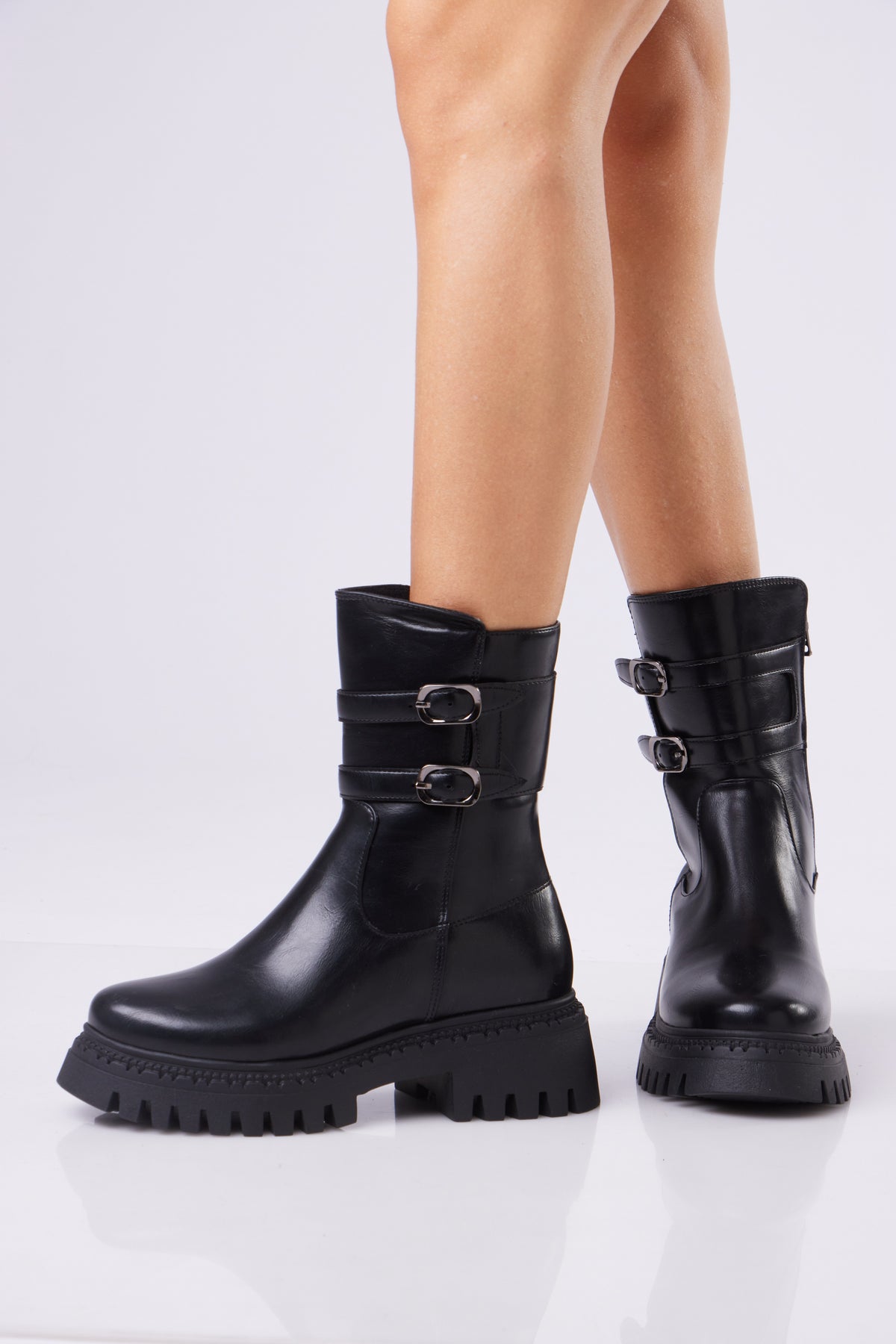 Women’s Chunky Ankle Boots with Double Buckle