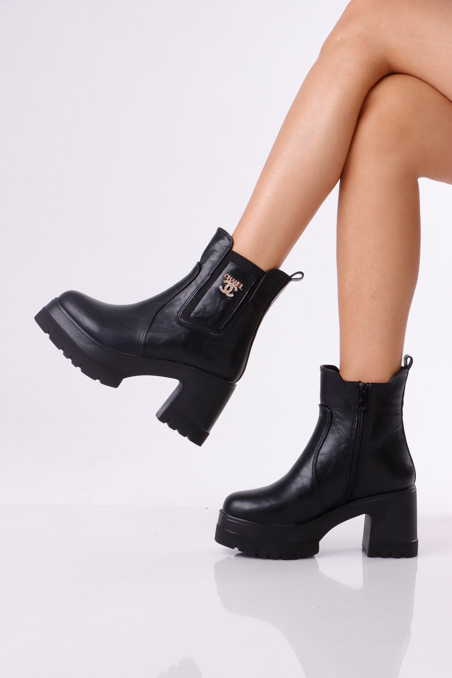 Women’s Chunky Ankle Boots with Logo Detail