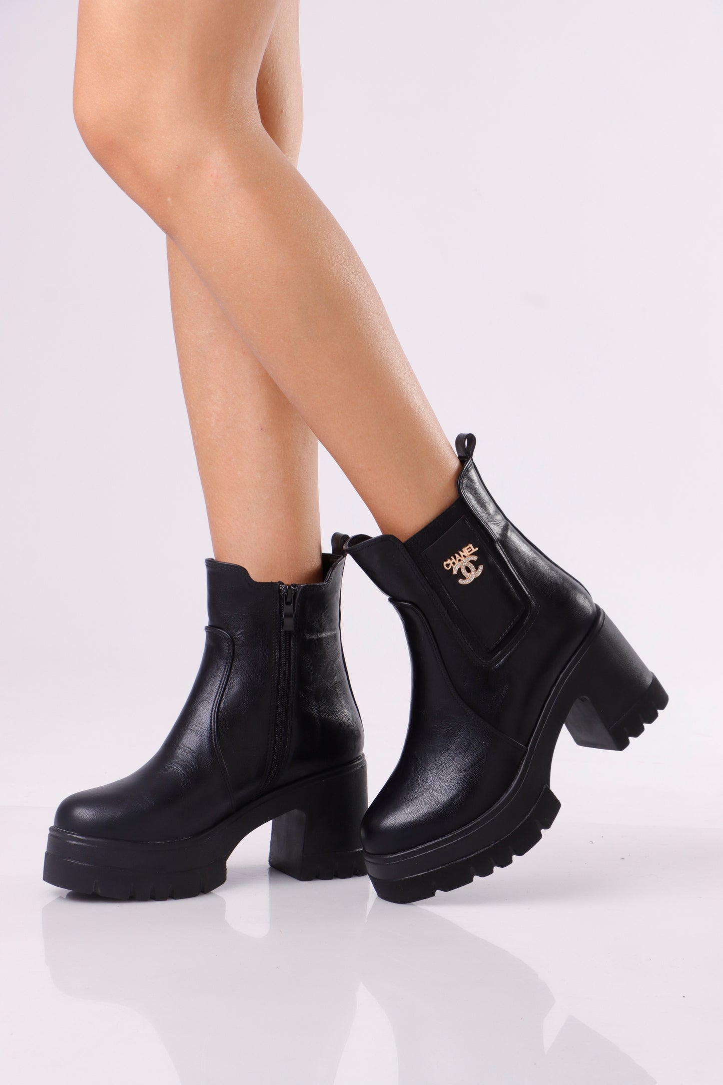 Women’s Chunky Ankle Boots with Logo Detail