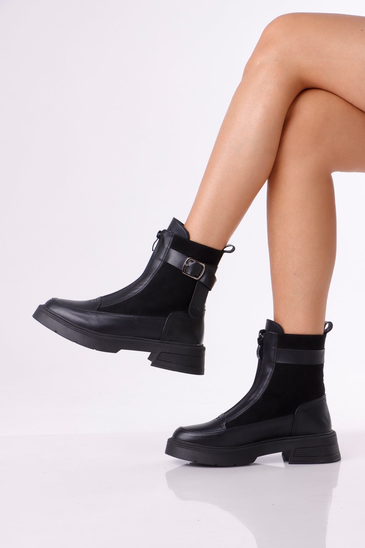 Women’s Chunky Ankle Boots with Buckle Strap