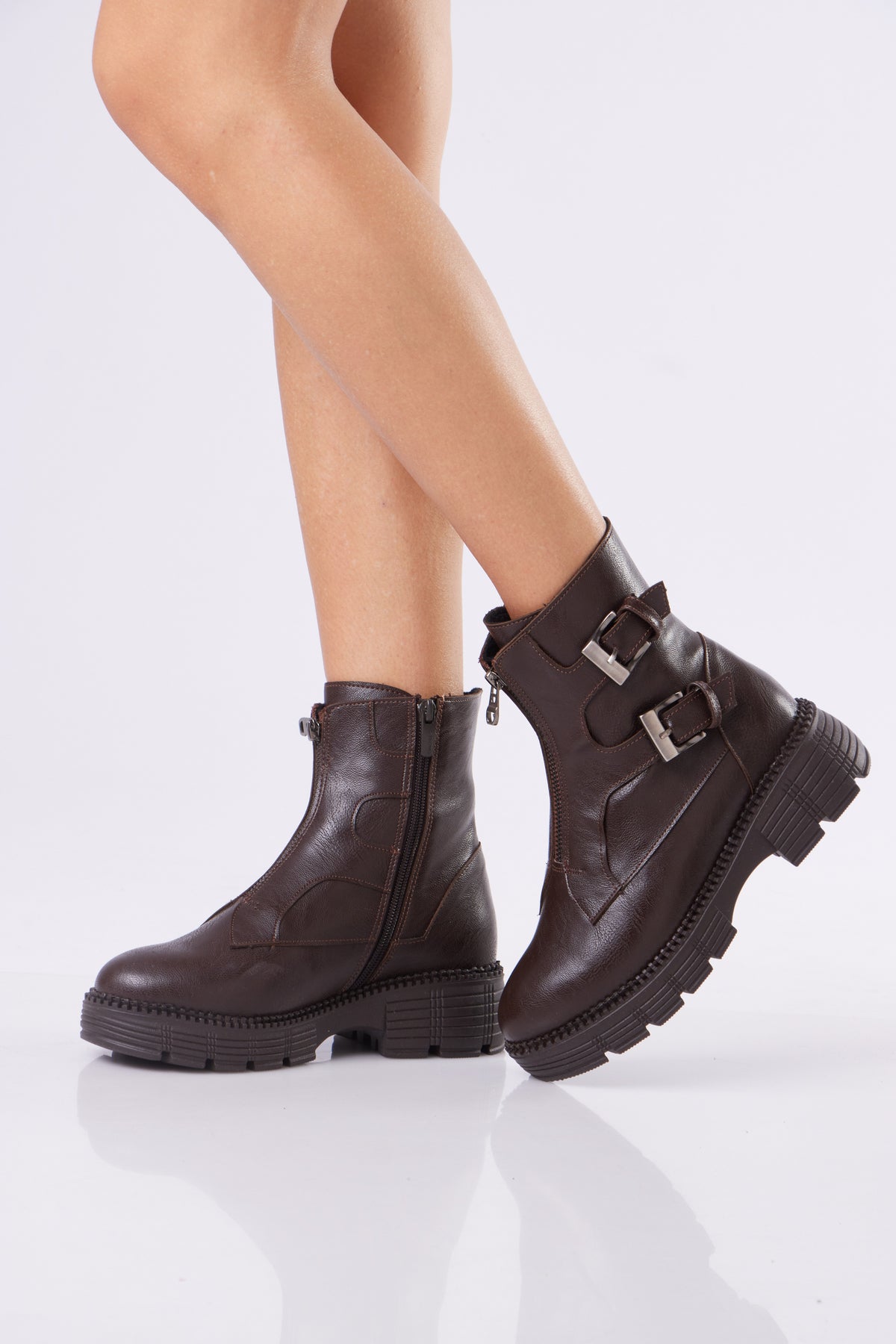 Women’s Chunky Ankle Boots with Buckle Detail