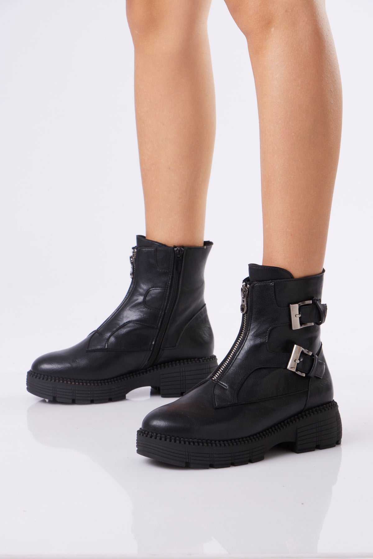 Women’s Chunky Ankle Boots with Buckle Detail